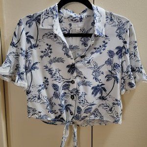 Lost+Wander Blue Palm Nights Shirt XS